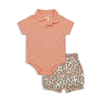 Girls Polo Bodysuit & Shorts (Peach)